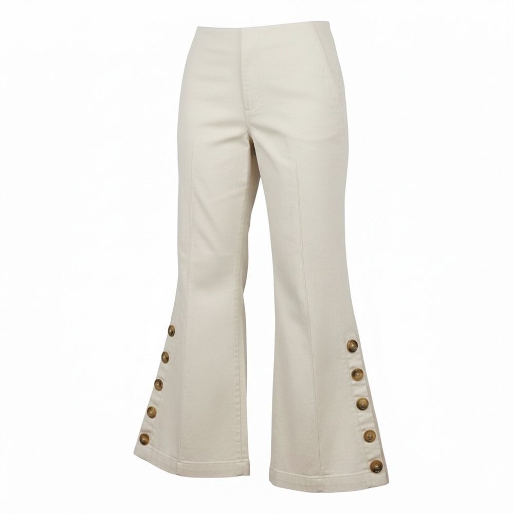 Urban Outfitters Sandra Side Button Cropped Flare Pants Size 8 Linen Blend
